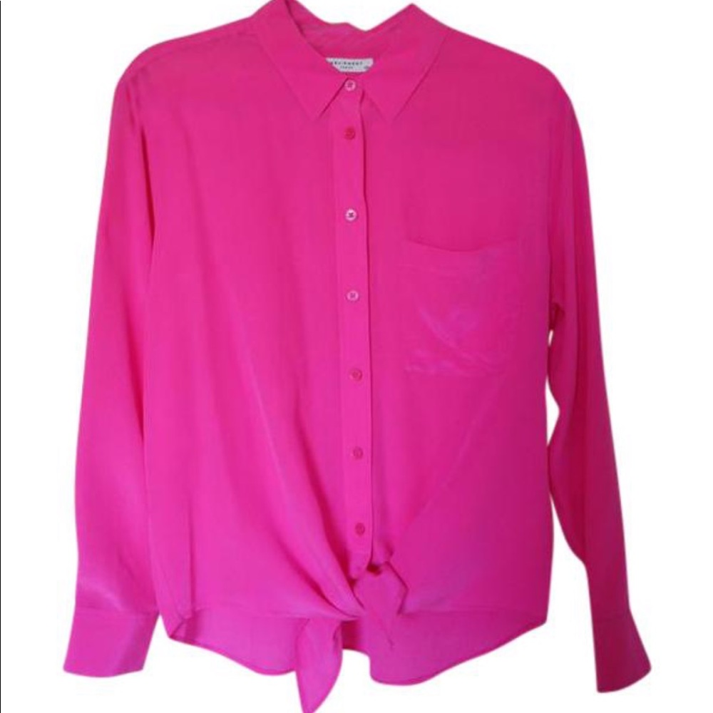 Equipment Pink Tie Front Silk Blouse